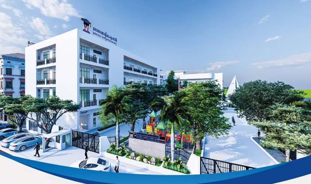 Western International School Chamka Duong Campus in Phnom Penh featuring modern school architecture, gated entrance, and green outdoor space