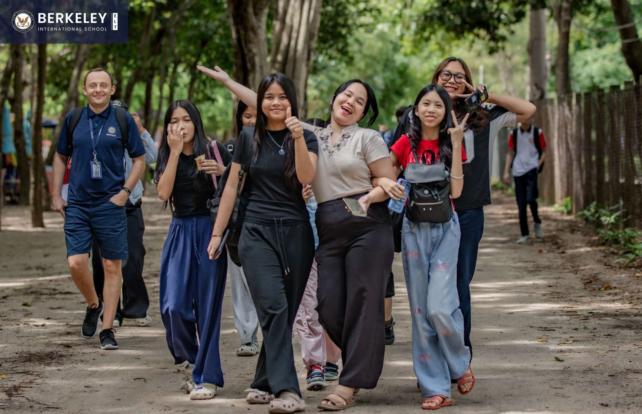 Group photo of Berkeley International School students and teachers during their field trip to Phnom Tamao Wildlife Rescue Center.