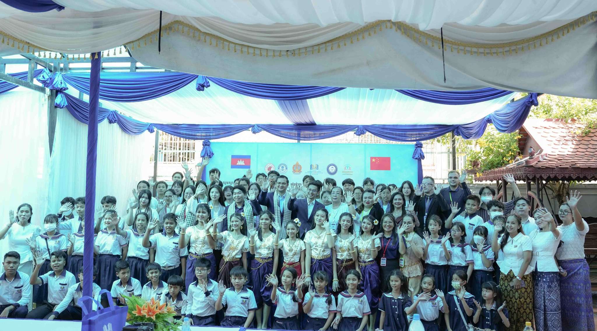 Students and officials participating in the Cambodia-China cultural event at First Cambodian-American International School