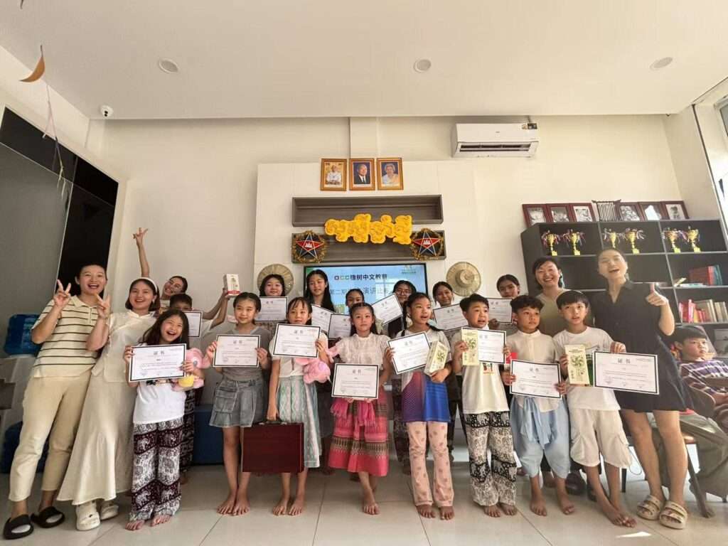 Two students at OAK Chinese Education in Phnom Penh sitting in class during a Mandarin lesson
