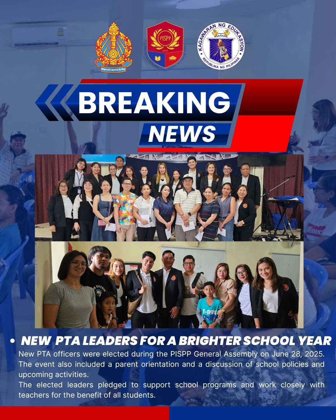 Parents, teachers, and staff from the Philippine International School of Phnom Penh pose together during the PTA General Assembly held on June 28, 2025.