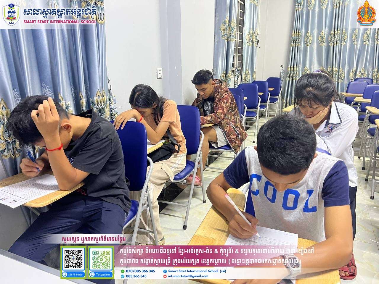 Pre-Intermediate English students at Smart Start International School engaging in a focused after-school class activity led by their teacher
