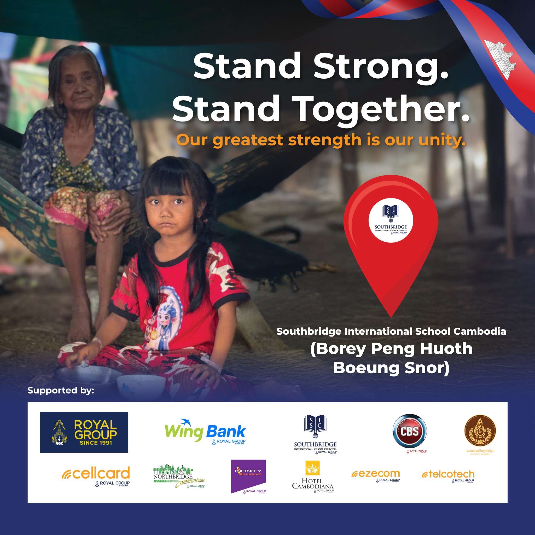 Students and staff at Southbridge International School Cambodia collecting donations for displaced families as part of a nationwide humanitarian campaign.