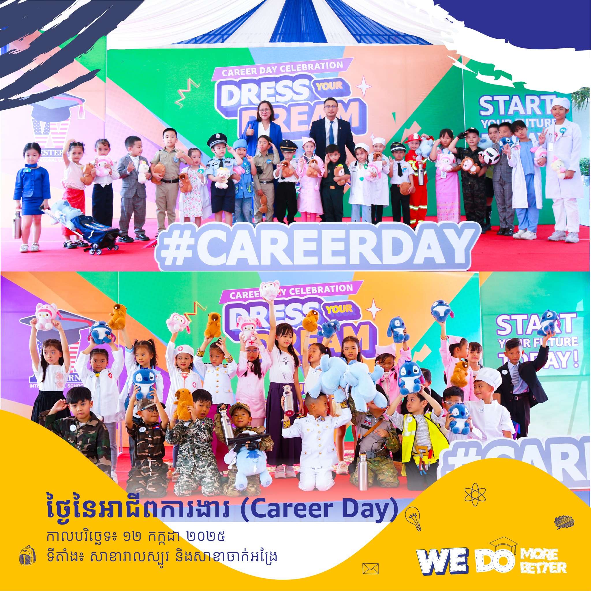Students from Western International School Cambodia dressed in future career outfits walk the red carpet during Career Day 2025, showcasing their dreams and professions.