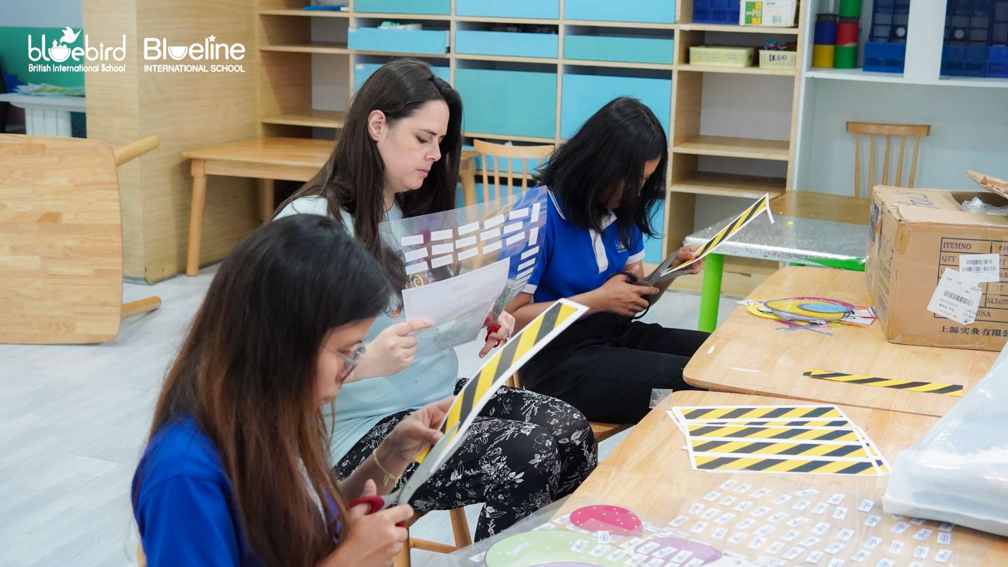 Staff preparing classrooms at Bluebird British International School in Phnom Penh for the new academic term