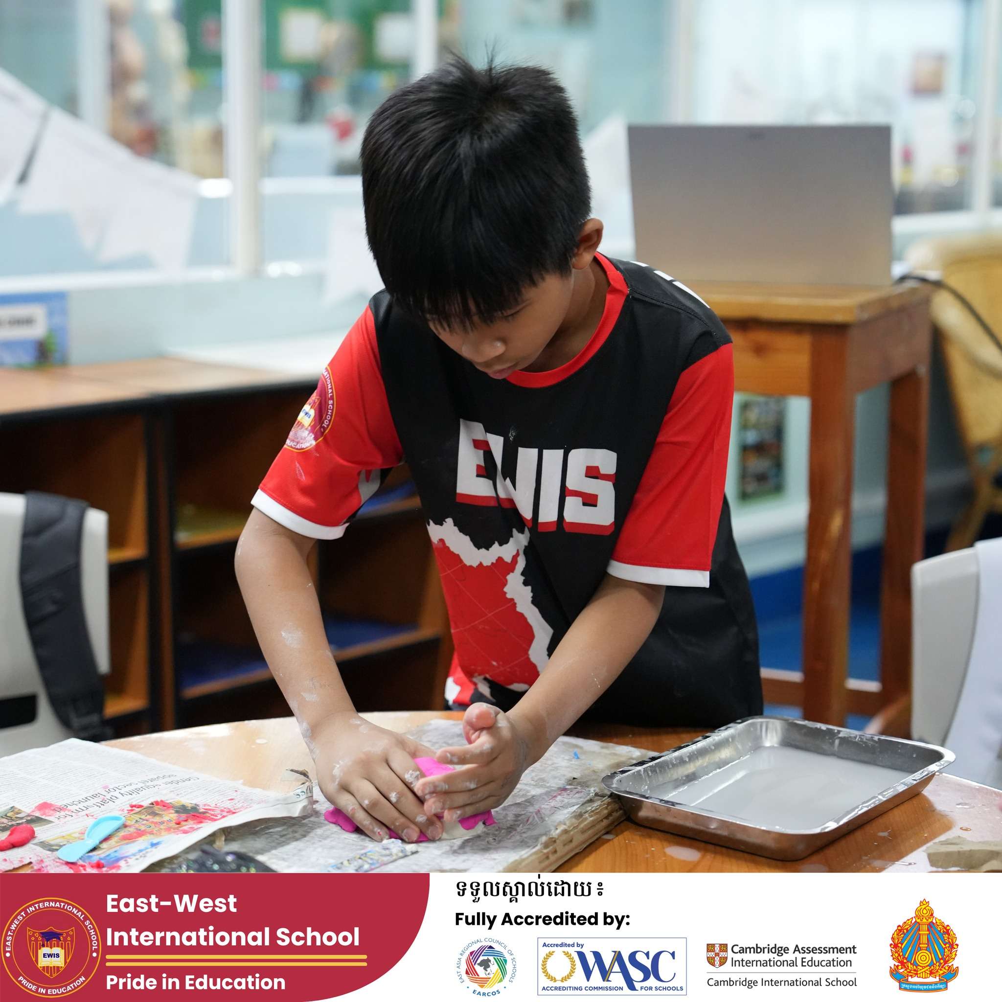 Grade 5 students of East-West International School creating 3D brain models using clay and playdough to learn about brain functions and multiple intelligences.