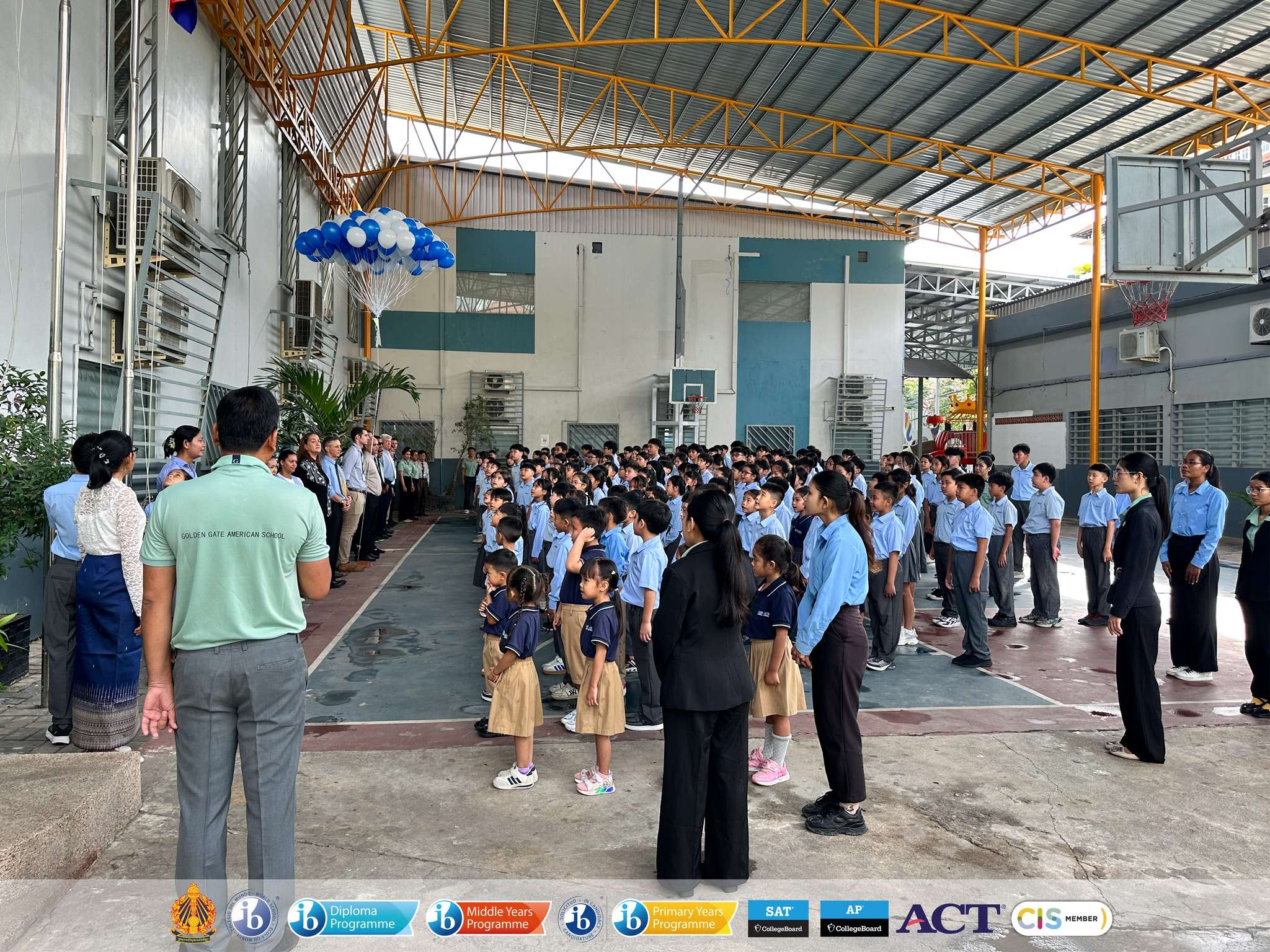 Golden Gate American School Cambodia opening ceremony for 2025–2026 academic year with students, staff, and welcome activities