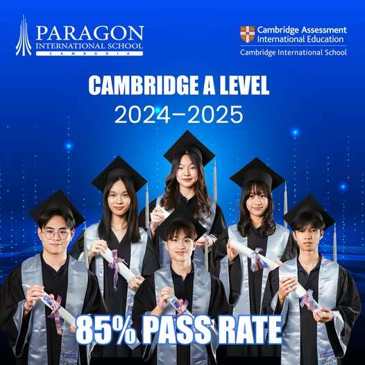 Paragon International School students celebrating Cambridge A Level 2024–2025 success with 85% pass rate