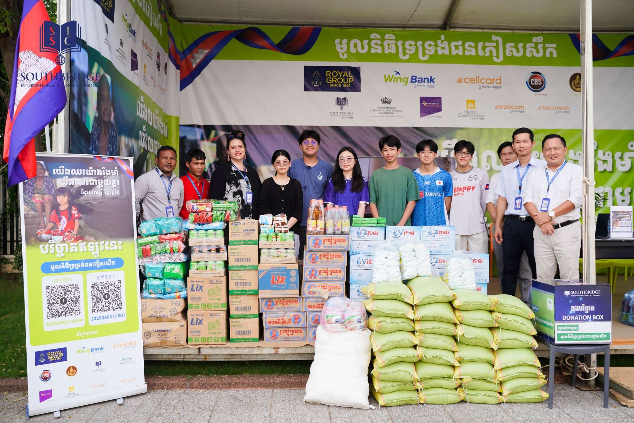 Southbridge International School Cambodia alumni donate supplies and engage in community service during a return visit to support a relief campaign for displaced families.