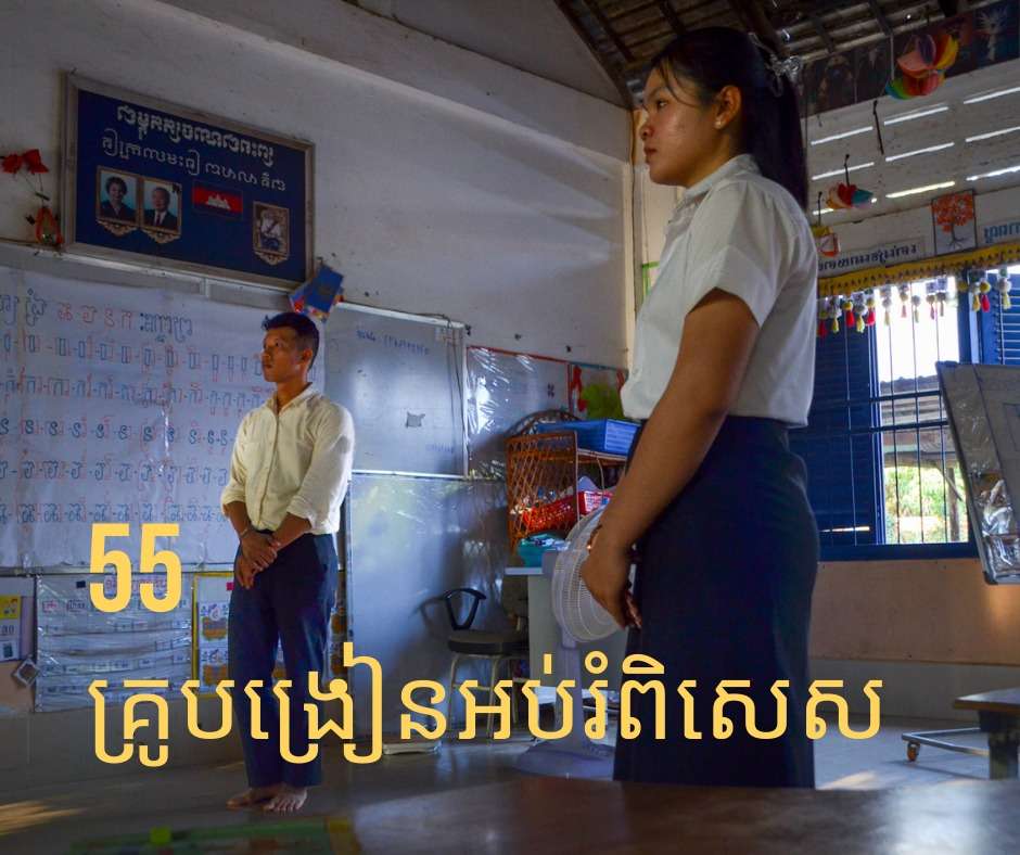 Students and teachers at The Rabbit School Cambodia during classroom activities highlighting inclusive education.