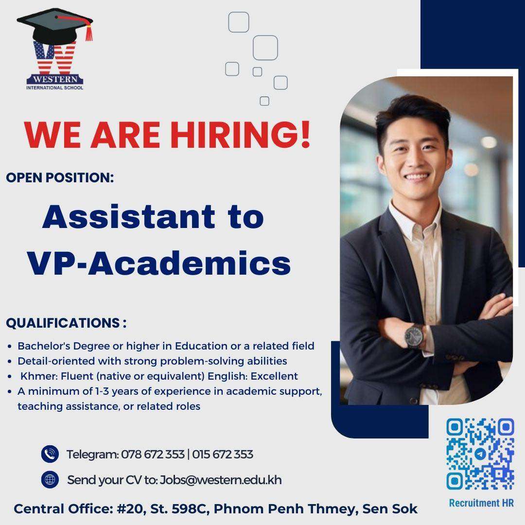Western International School Cambodia job announcement for Assistant to VP-Academics position with qualifications and application details