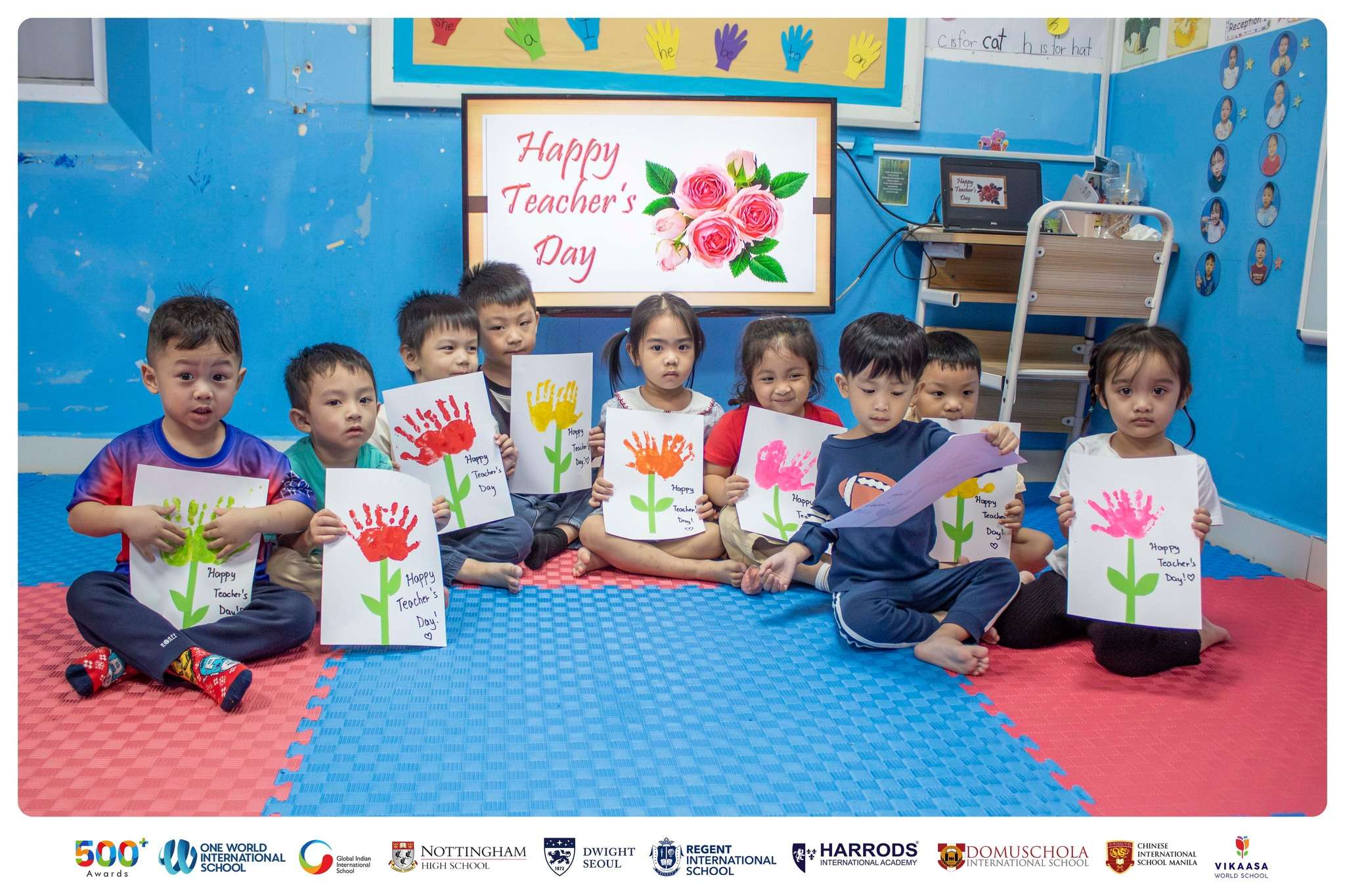 Students celebrating Teachers’ Day at Harrods International Academy with artwork and performances