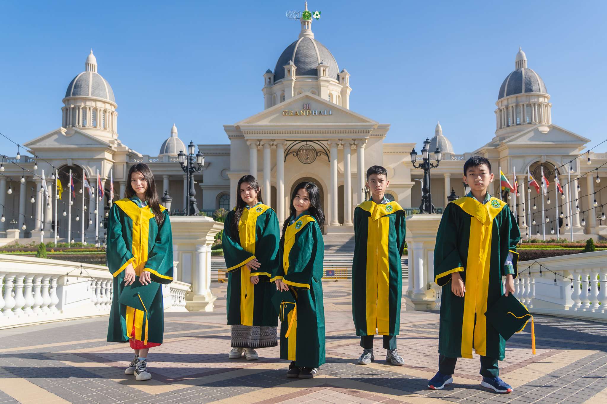 Students of The CamFirst School in graduation gowns celebrating their 2025 ceremony at ITC Phnom Penh.