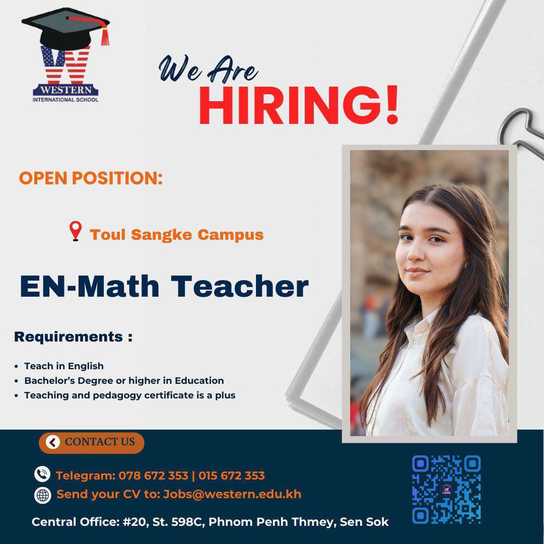 Hiring announcement for EN-Math Teacher position at Western International School in Cambodia