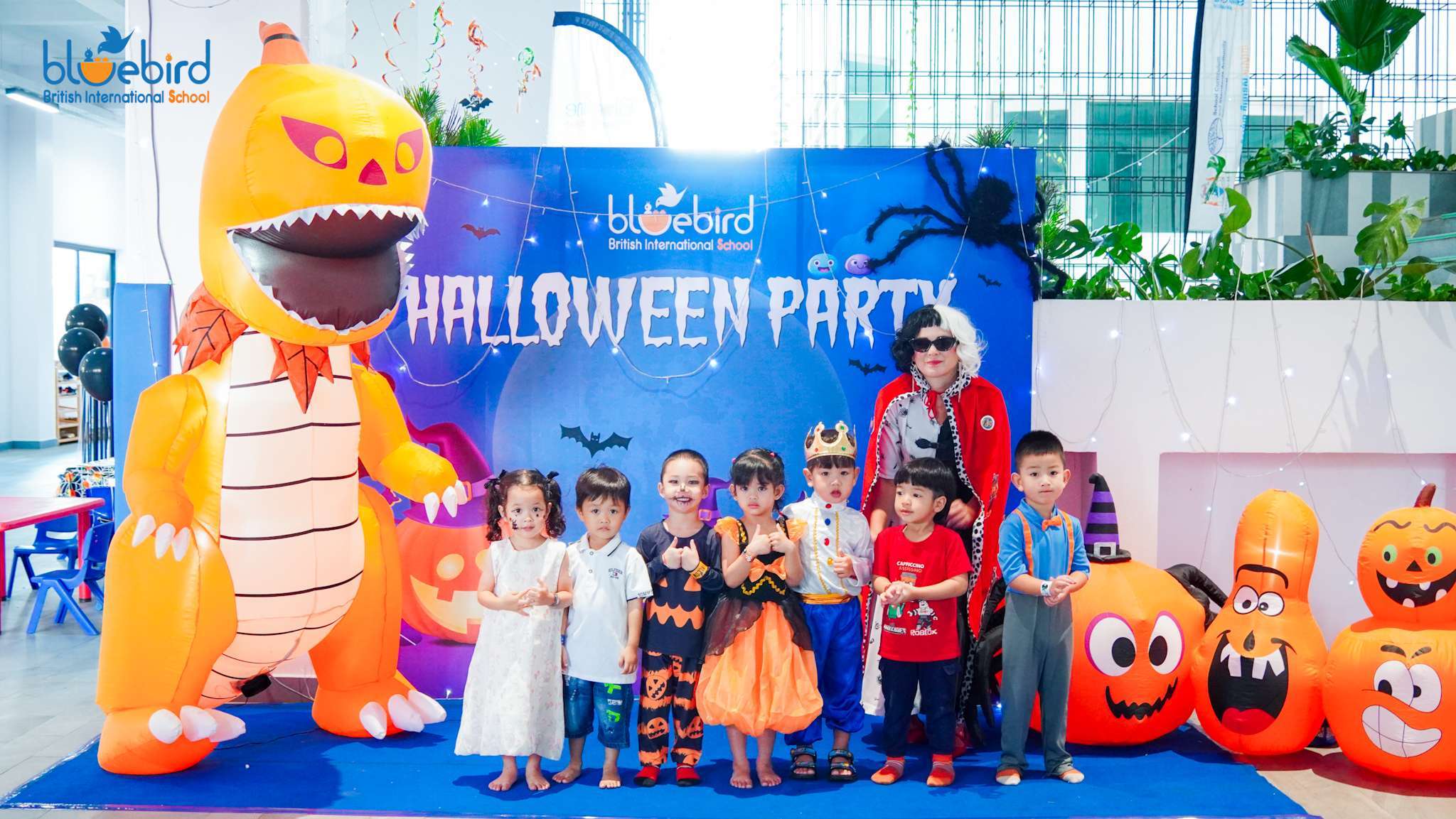 Students dressed in Halloween costumes participating in Halloween activities at Bluebird British International School Phnom Penh