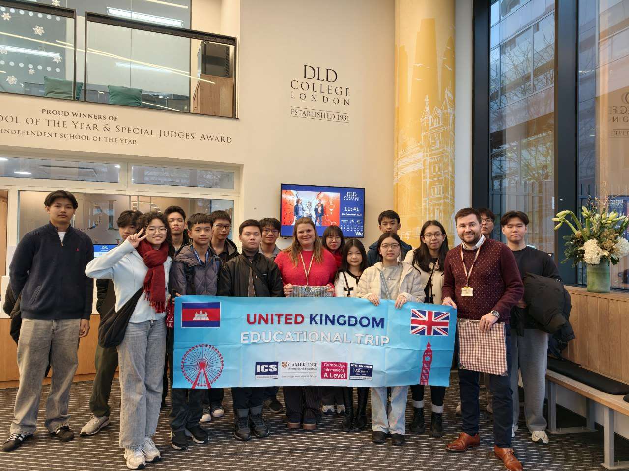 ICS International School students visiting DLD College London during a UK education trip.