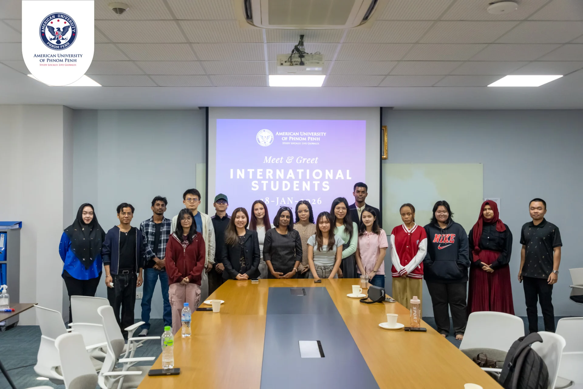 International students attending a meet and greet event at American University of Phnom Penh