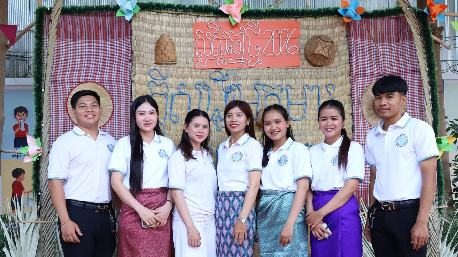 Hope Kids Special Education School staff and students celebrating Khmer New Year with cultural decorations and group activities