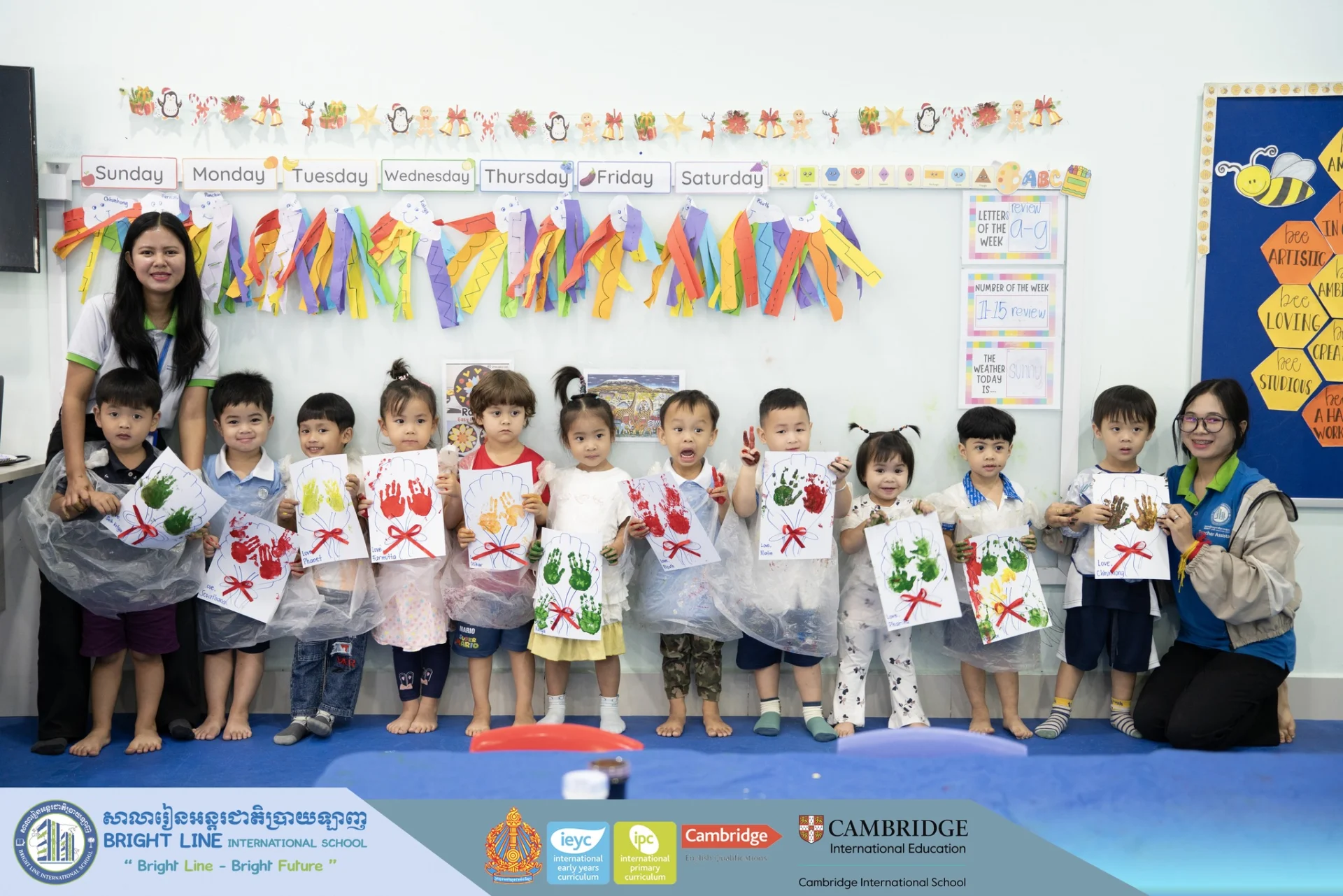 Bright Line International School students creating handmade Mother’s Day gifts during early childhood classroom activities in Cambodia