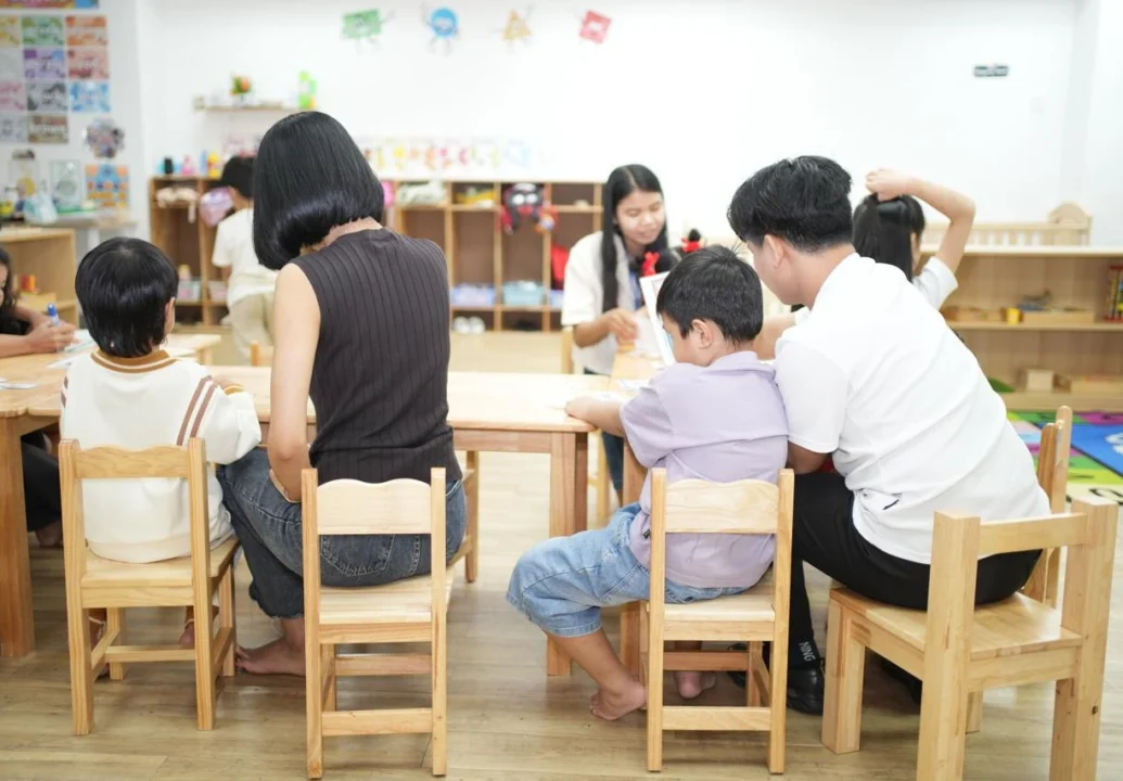 Young children participating in structured preschool learning and play-based developmental activities